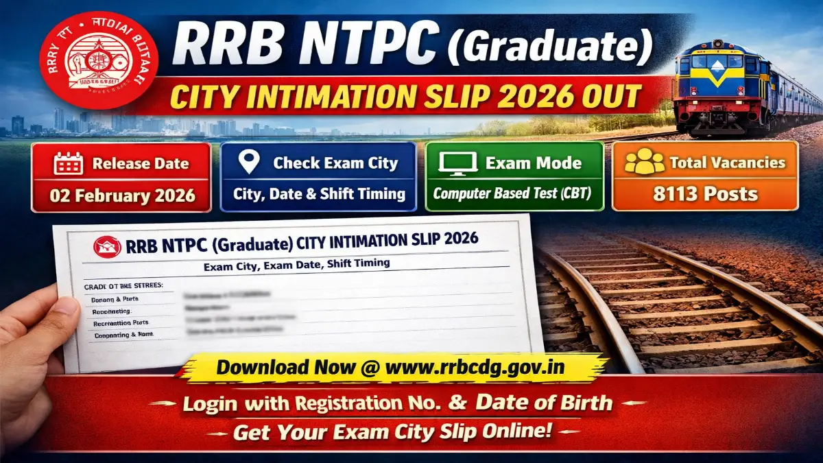 RRB NTPC Graduate Exam City Slip